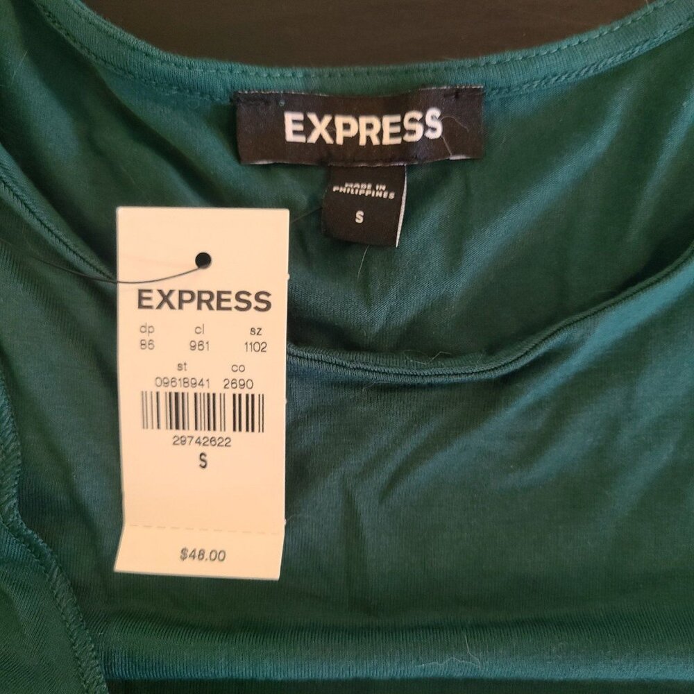 Express Solid Ruched Twist Front Long Sleeve TeeTeal Green Size Small NWT - Picture 6 of 8